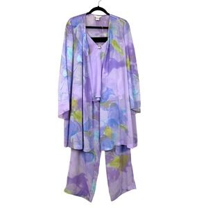 Ivy‎ & Annabelle Womens 3 Piece Pajama Sleepwear Set Kimono Top Pants Floral L